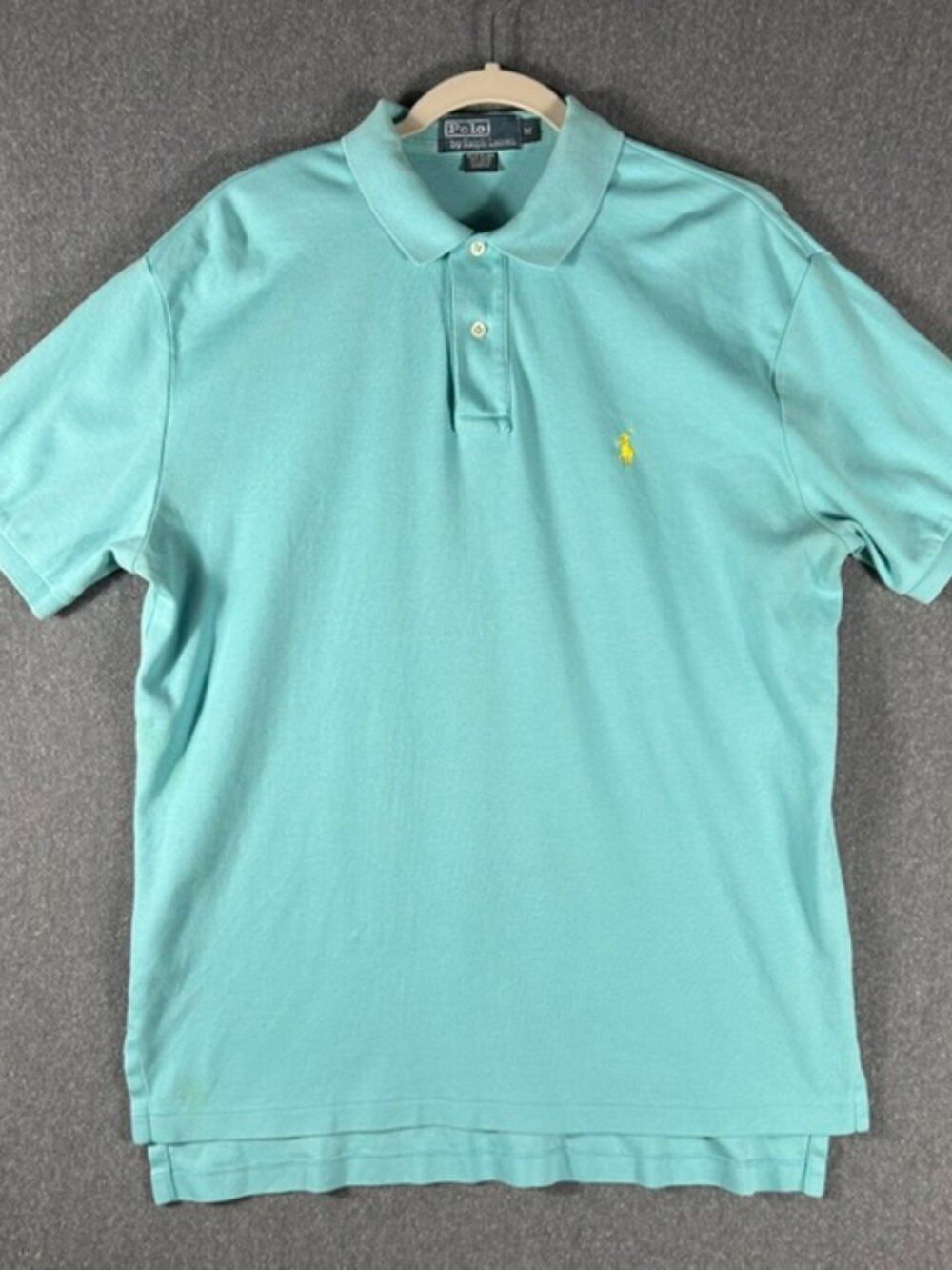 Polo Ralph Lauren Polo Shirt Mens Size Medium Blue Short Sleeve Yellow Logo Y2K